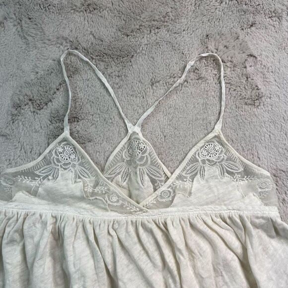 Free People White Tank Top Lace Floral Womens Size Small Linen Blend Babydoll - Picture 3 of 10